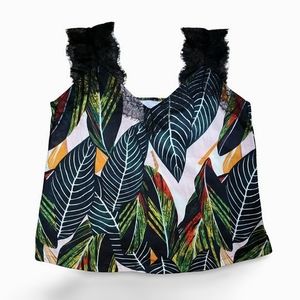 5/$25 Tropical V-neck Lace Trimmed Blouse